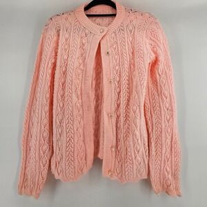 Vintage Pastel Pink Feminine Hand Knit Cardigan Sm Sweater Romantic Sustainable